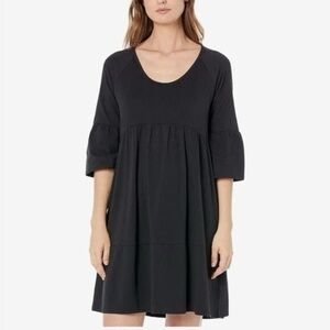Pact Black Revive Flutter Sleeve Dress Scoop Neck Organic Cotton Spring Capsule
